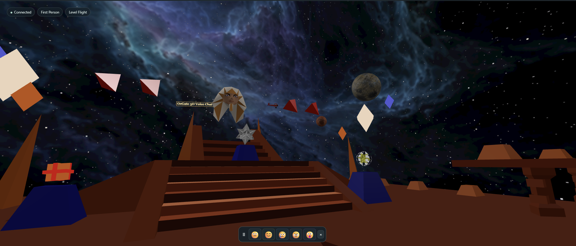 A customized avatar floating above the Entrance stairway